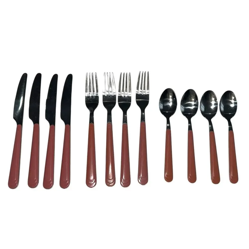 Vintage MCM‎ Gibson Stainless Flatware Mauve Handle Forks Spoons Knives Utensils